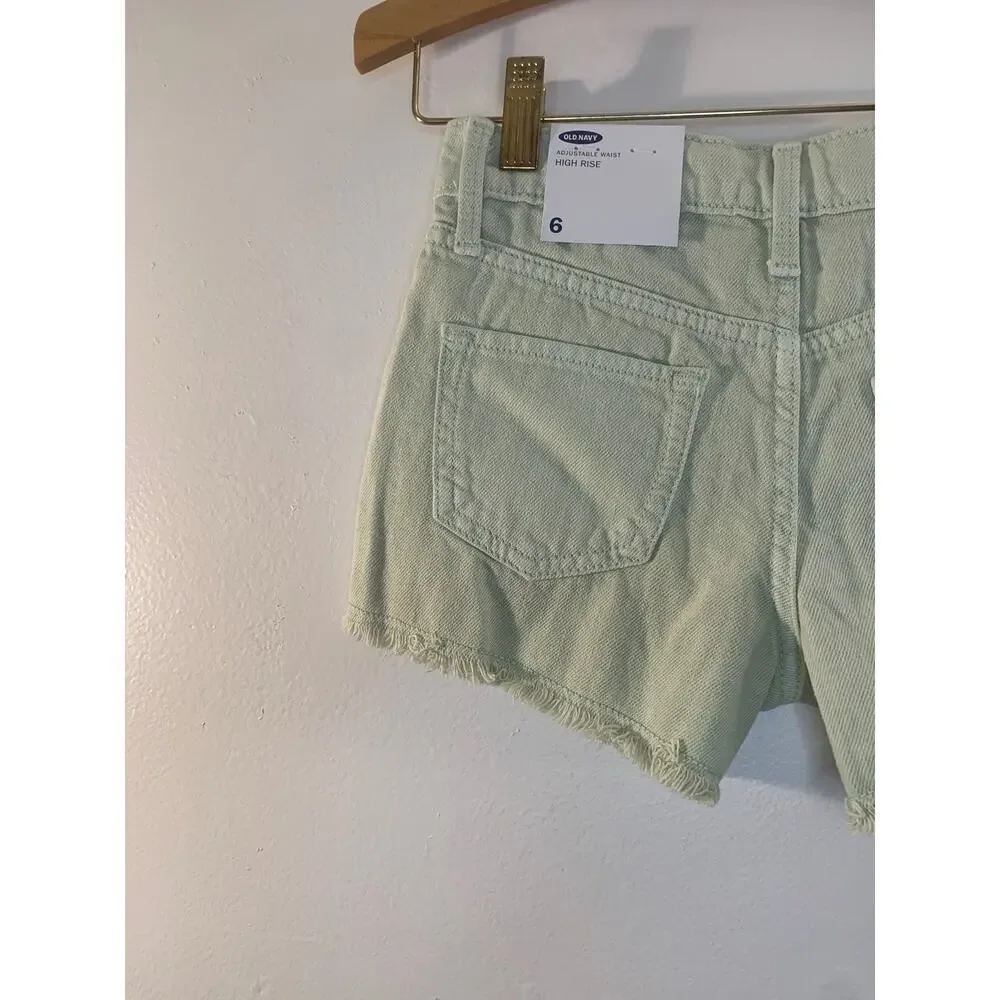 OLD NAVY Girl’s Light Green High Rise Adj Waist Cut Off Jean Shorts / Size: 6